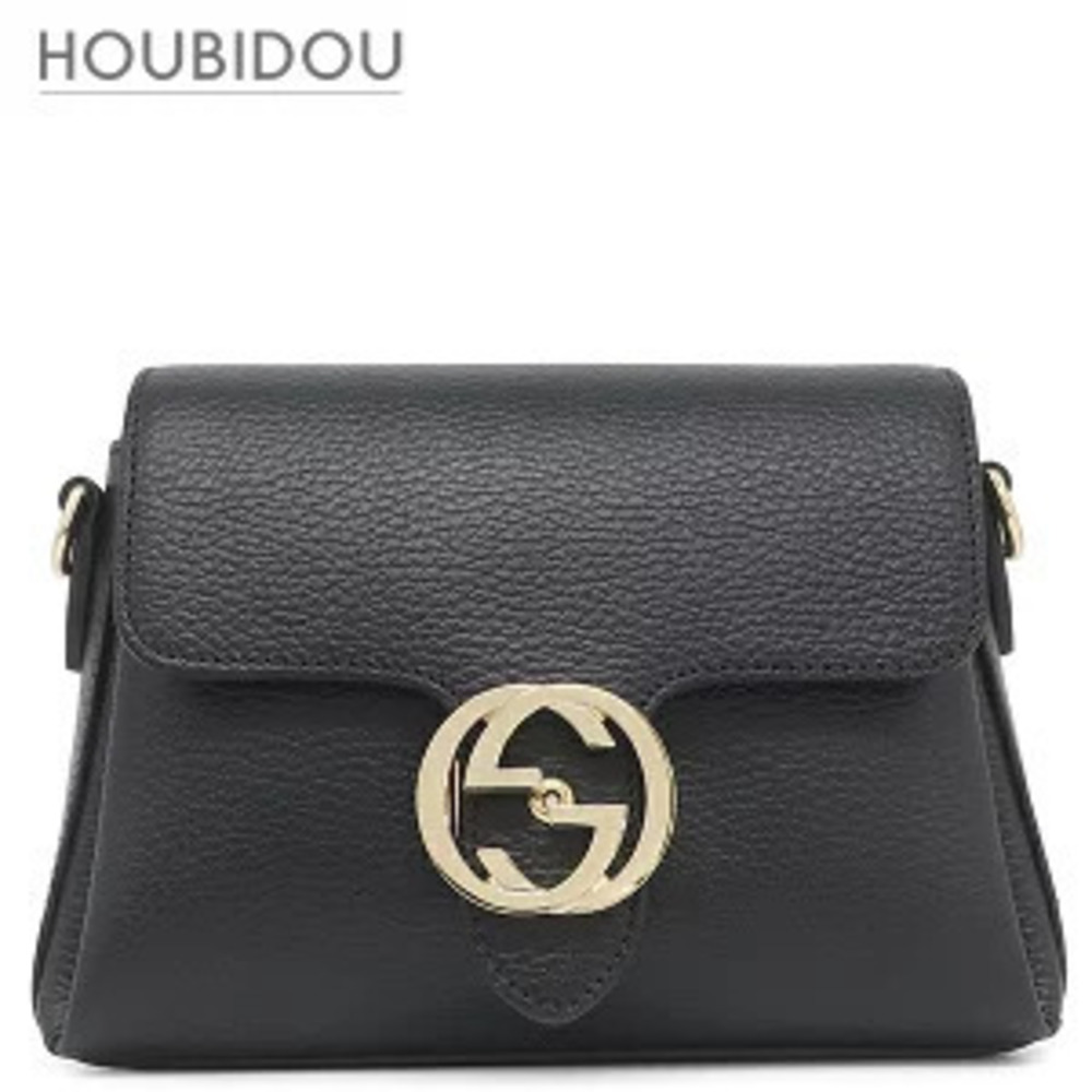 Gucci Interlocking G Chain Shoulder Bag Leather Black
